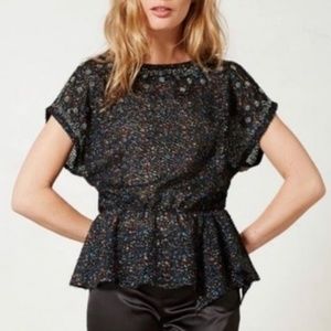 Isani | Anthro Embellished Beading Details Peplum Waistband Short Sleeve Blouse